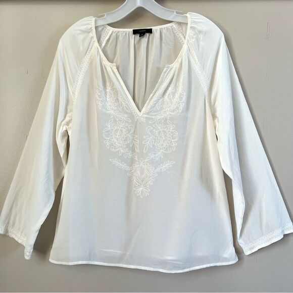 J Crew Boho SILK Delicate Embroidered V Neck Long Sleeve Boho Chic Blouse Size M - Picture 1 of 15